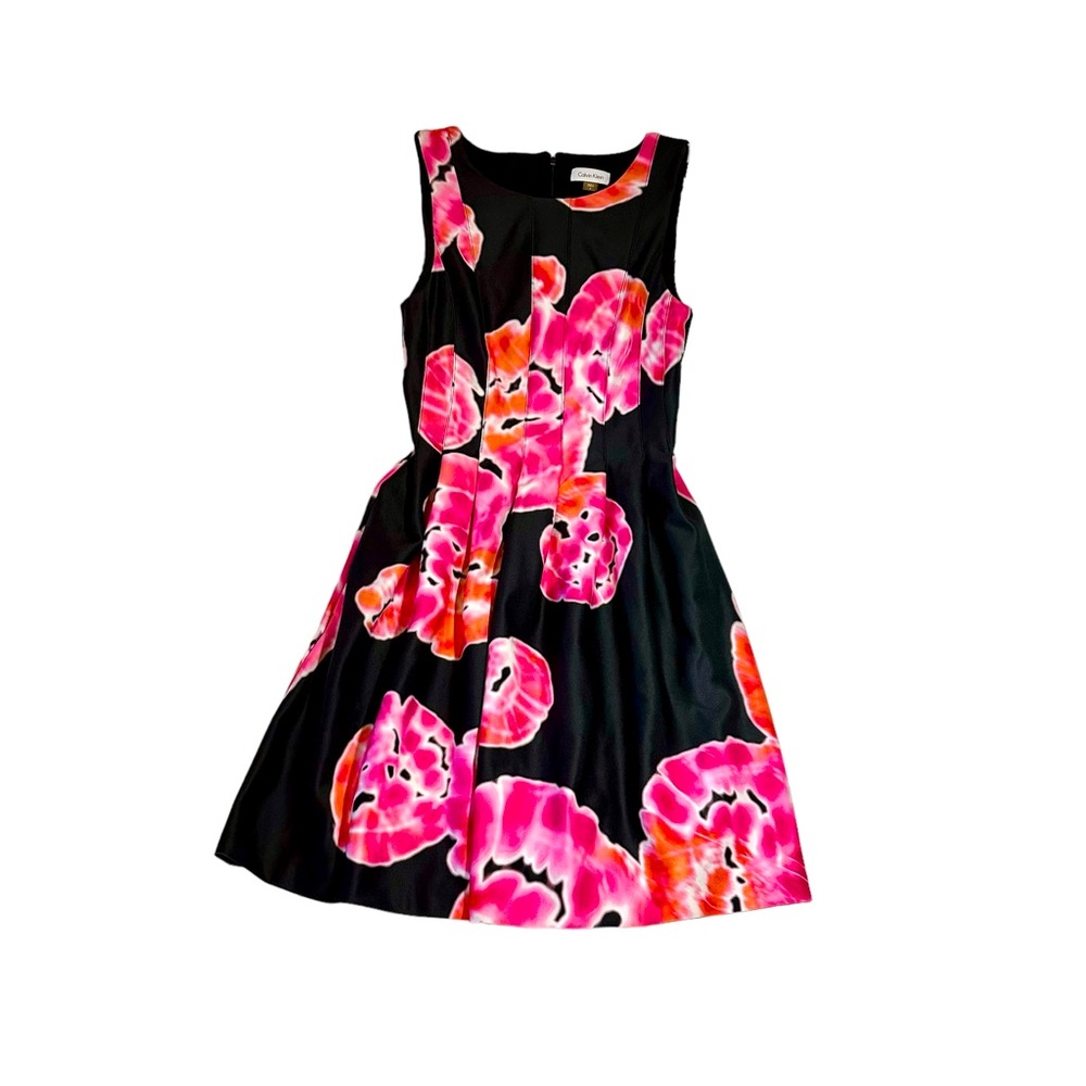 Calvin Klein Summer Floral Cocktail Dress Pink Black Tye Dye Sun Business Wear